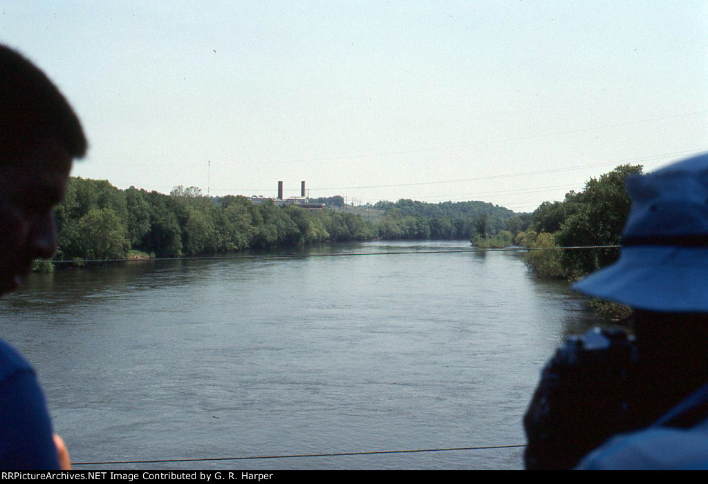 Bremo Bluff power plant in the distance as the train crosses the James River